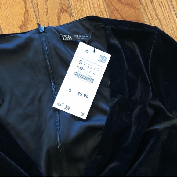 Zara velvet black wrap-like dress sz S - Picture 3 of 3